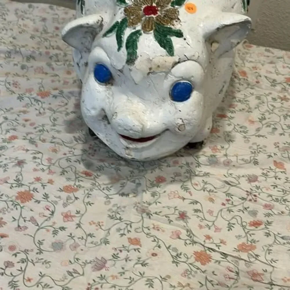 Large Vintage Hand-Painted Chalkware Piggy Bank / Rustic Floor Statue - $40